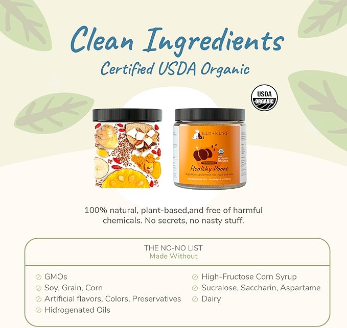 kin+kind Organic Fiber for Dogs&Cats - Pumpkin Boost for Healthy Poops - Digestive Health - Flax Seed, Ginger, Turmeric and Coconut - Made in USA - Bundle (3 x 8 oz)