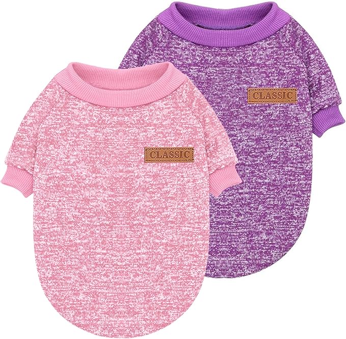 2 Pieces Pet Dog Classic Knitwear Sweater, Fleece Coat for Small,Medium Dogs,Warm Pet Dog Cat Clothes,Soft Puppy Customes for Chihuahua Yorkshire Tzu (Pink Purple,XXS)