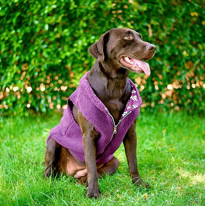 Tuff Pupper Reversible Fleece Sweater Vest for Dogs | Lightweight Comfortable Insulated Jacket | Front Zip Closure | Machine Washable | Built-in Leash Hole | Sizes for All Breeds (Small, Purple)