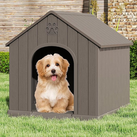 Dog House Outdoor Indoor, Weatherproof Insulated Dog House with Elevated Floor and Air Vents for Small to Medium Dogs,Easy Clean and Assemble (Grey1, 26.18''L × 24.02''W × 25.98''H)