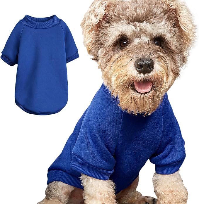 Puppy Sweater for Small Dogs Clothes Warm Winter Cat Clothe Pet Sweatshirt Knitwear Doggie Kitten Clothing, Blue, Large