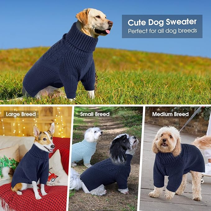 Queenmore Dog Sweater Small, Dog Sweaters for Small Dogs Girl or Boy, Small Dog Christmas Sweater, Winter Puppy Doggie Sweatshirt Knitwear, Pet Chunky Warm Coat for Medium Large Size Dogs, NavyBlue S
