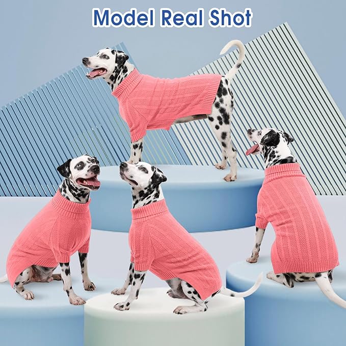 Queenmore Dog Sweater Large Size Dog, Large Dogs Sweater Xmas,Turtleneck Pullover Doggy Sweaters for Dogs Girls Boys,Sweater Pet L,Thanksgiving Knitted Doggy Clothes for French Bulldog(Pink,L)