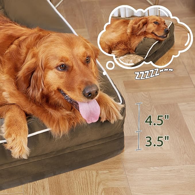 Orthopedic Dog Beds for Extra Large Dogs, Waterproof Egg Crate Foam XL Dog Bed with Sides 45 * 35Inch, Big Dogs Couch Beds with Removable Washable Cover and Nonskid Bottom, Brown