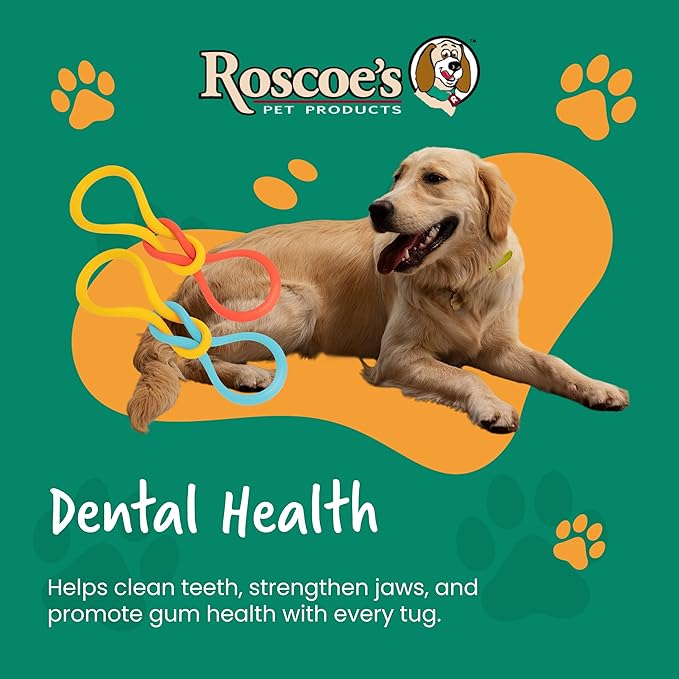 Roscoe's Pet Products Natural Rubber Tug Toy for Dogs. Safe and Non-Toxic.