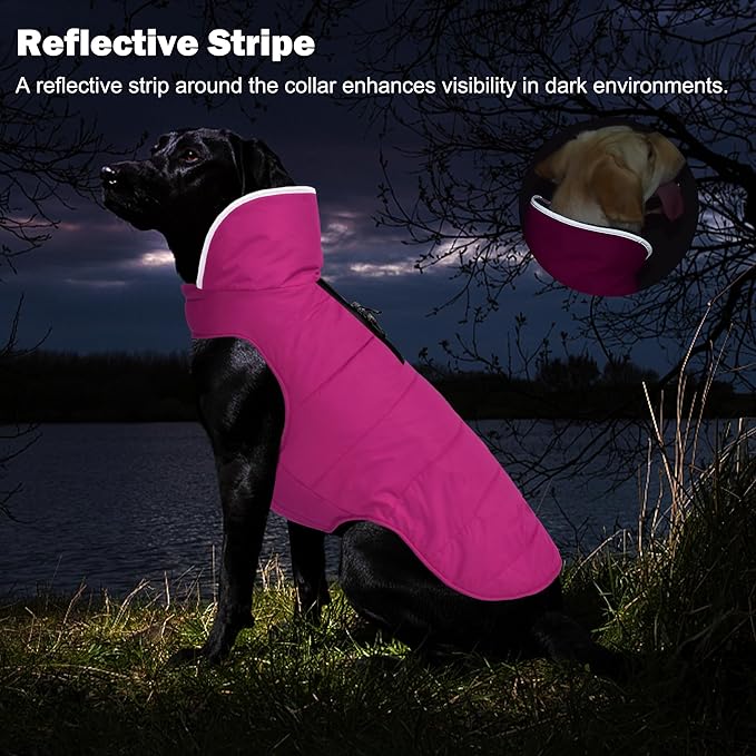 Dog Winter Coat, Waterproof Dog Jacket with Leash Hole, Reflective Adjustable Pet Snow Vest, Warm Fleece Sweater for Small Medium Large Dogs - Pink, M