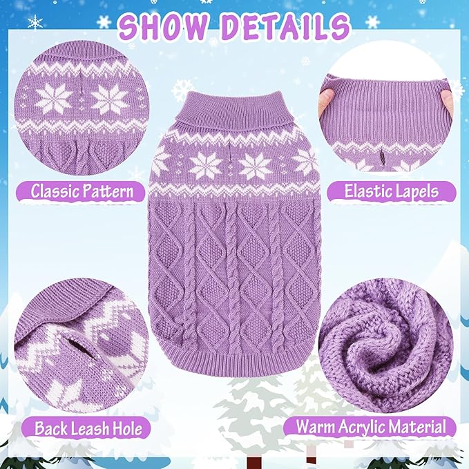Warm Winter Dog Sweater - Cold Weather Pet Clothes for Small Medium Large Dogs Indoor Outdoor, Soft Classic Knit Puppy Apparel, Purple, SM