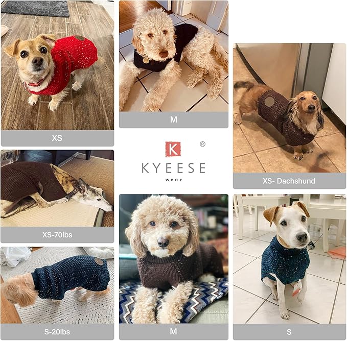 KYEESE Dog Sweater with Leash Hole for Small Dogs Male Warm Pullover with Reflective Yarn Soft Knit Pullover Boy Dog Coats Cozy Lightweight Thick Sweater Pet Indoor Outdoor Wear,Dark Red,Small