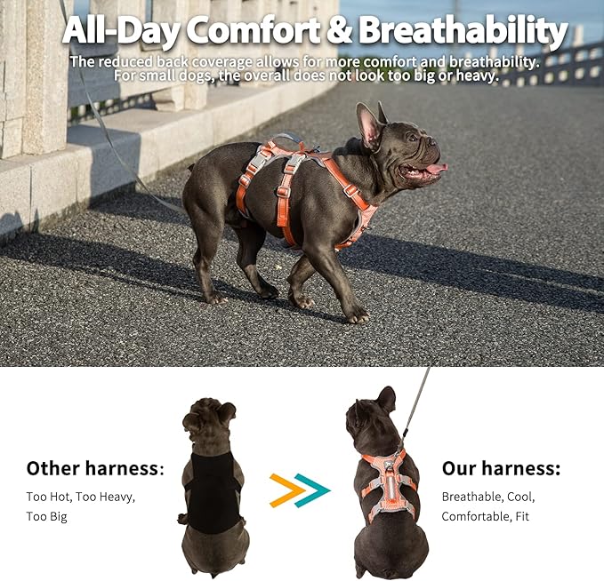 Huntboo Escape Proof Dog Harness, No Pull Reflective Harness with Lift Handle, Adjustable Pet Vest with Front and Back Leash Clips for Small Medium Large Dogs Walking Hiking Training (Orange,L)