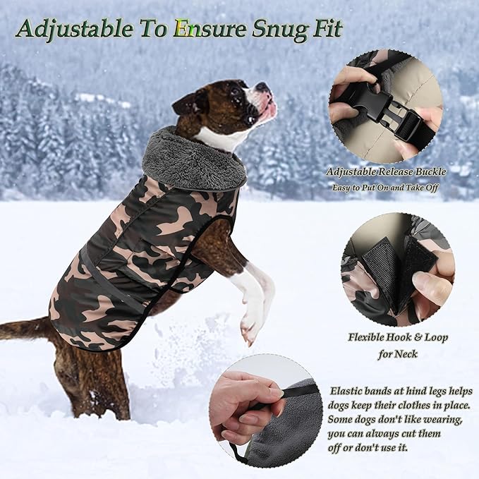 Dogcheer Warm Dog Coat, Waterproof Dog Jacket Christmas Puppy Winter Coat with Buckle, Reflective Adjustable Pet Snow Jacket Fleece Sweater for Small Medium Large Dogs - Dusty Pink Camo, 3XL