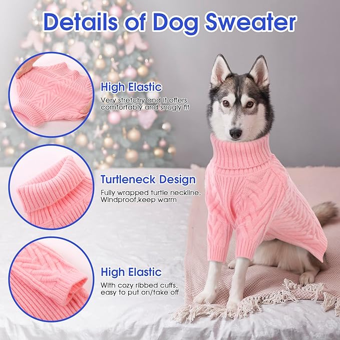 ASENKU XXL Dog Sweater, Dog Sweaters for Extra Large Dogs,Pet Sweatshirt Apparel Turtleneck Pullover Winter Dog Outfits for Pitbull, Labrador Retriever(Pink, 2XL)
