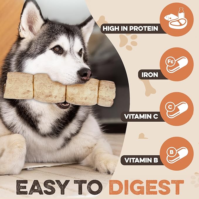 Premium Beef Cheek Rolls for Dogs 10-12" - (10-Pack), Peanut Butter Flavored Long Lasting, Safe & Natural Rawhide Alternative Chews, Ideal for Large Dogs & Aggressive Chewers, Supports Dental Health