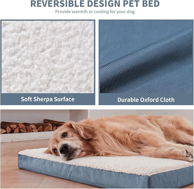 Orthopedic Dog Bed for Large Dogs, Plush Washable Pet Bed for Large Size Dogs with Egg Crate Foam & Removable Oxford Cover, 36x27 Inch, Blue White