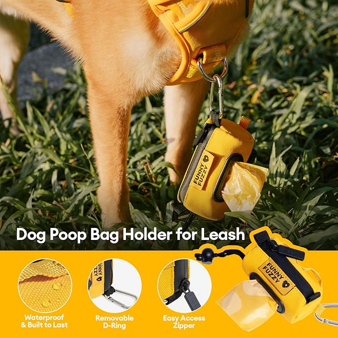 FUNNY FUZZY Dog Poop Bag Holder with Tear-Resistant, Leakproof Waste Bags Made with EPI Material – Easy to Use for Walks or Travel, Lemon Scented, 1 Dispenser + 120 Count