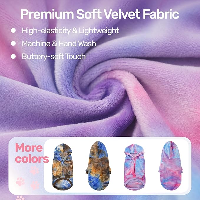 WOYYHO Premium Velvet Tie Dye Dog Hoodie & Sweatshirt - Soft Lightweight Pullover Dog Sweater for Small Medium Dogs, Cozy Dogs Sweater for Puppy Dachshund French Bulldog Multi Pink Purple XL
