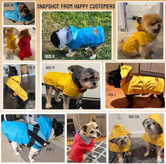 Dog Raincoat Dog Rain Jacket Poncho Waterproof Pet Rain Suit Double Layer Breathable Lining Hooded Leash Hole Adjustable Puppy Small Medium Dogs,Yellow,XXL