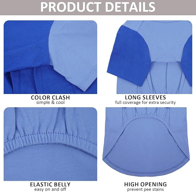2 Pack Shirts for Large Dogs 4XL - Lightweight Breathable Dog Clothes, Prevent Overheating Summer Cool Tees for Doberman, Alaskan Malamute, Travel, Hiking, Beach, Lounge Wear, Sleeping, Blue