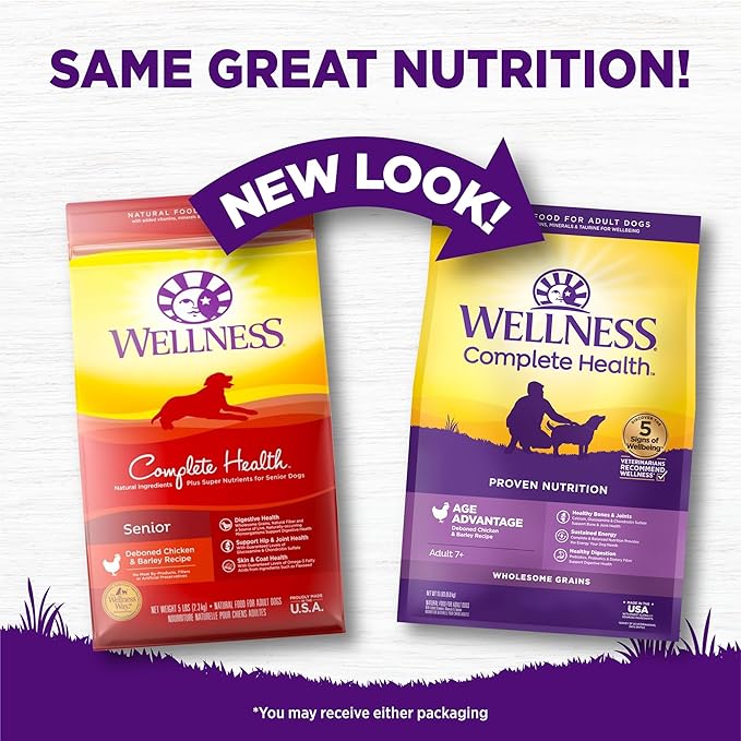 Wellness Complete Health Senior Dry Dog Food with Grains, Chicken & Barley, 15-Pound Bag