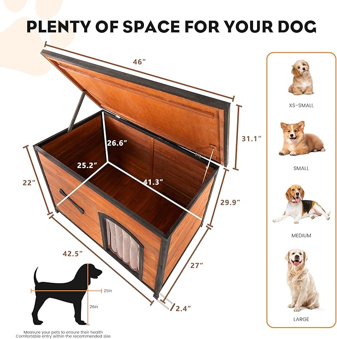 Large Solid Wooden Dog House,Suitable for Both Indoor and Outdoor, Suitable for Large Dogs and Animals of The Following Size, Easy to Clean,Can DIY,45.75" W x 31.25" D x 32.5" H,Grey
