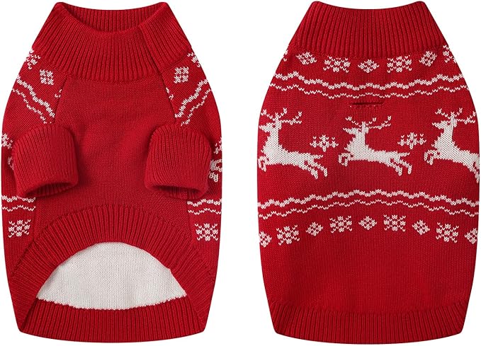 Christmas Dog Sweaters for Small Medium Large Dogs Classic Turtleneck Holiday Xmas Pet Clothes Cozy Stretchy Sweater for Chihuahua, Bulldog, Dachshund, Pug Large