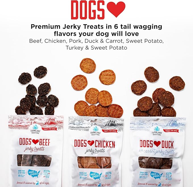 Farmland Traditions Dogs Love Beef Jerky Dog Treats, All Natural, Grain-Free, High Protein Training Treats, 2 Pound Bag
