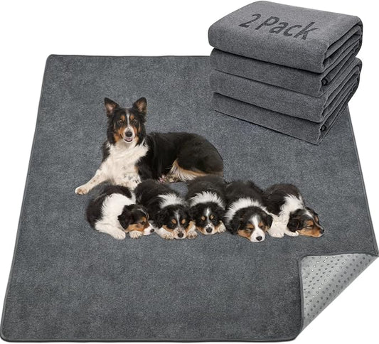 LOOBANI Washable Pee Pad for Dogs, 2 Packs Non-Slip Puppy Training Pads, Fast Absorbent Pet Whelping Pads, Puppy Playpen Mat for Incontinence, Housebreak, Crate, 48x60in, Gray