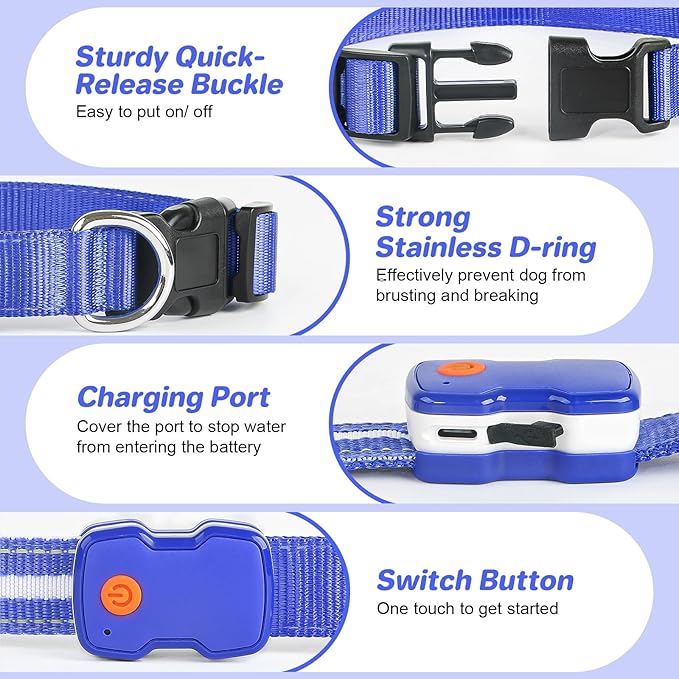 PcEoTllar Light Up Dog Collars, Led Dog Collar, Rechargeable, Night Walking, Waterproof, Glow in The Dark Dog Collars Light for Large Small Medium Dogs, Blue m