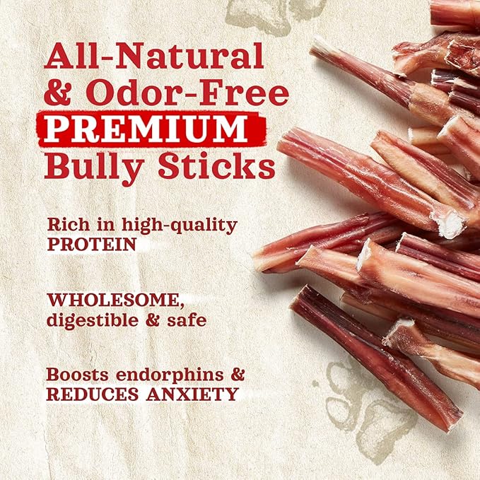 Natural Farm Odor-Free Bully Sticks (4”, 8oz) All-Natural Long-Lasting Chews, 100% Beef Pizzle, Grass-Fed, Grain-Free, Hormone-Free, Protein for Muscle Development & Energy, Perfect for Small Dogs