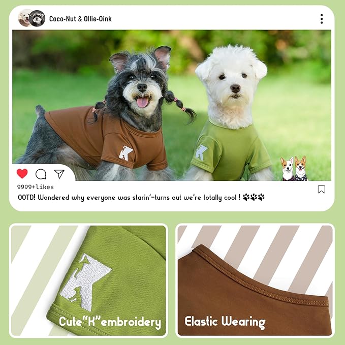 Koneseve Dog Shirts 2 Pack Soft Tee Comfortable Pet Clothes for Small Pets Brown & Avocado Green XS