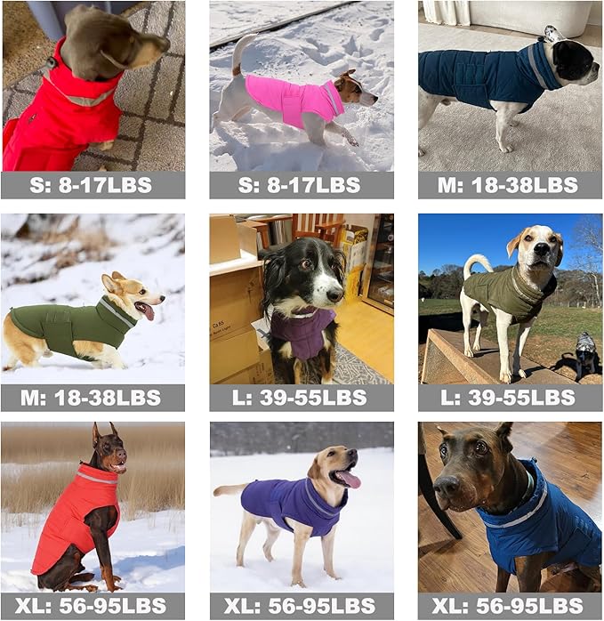 Dog Coat, Waterproof Winter Jacket, Warm Windproof Vest, Reflective Adjustable Turtleneck Coats for Large Dogs with Hook & Loop - Purple - XL