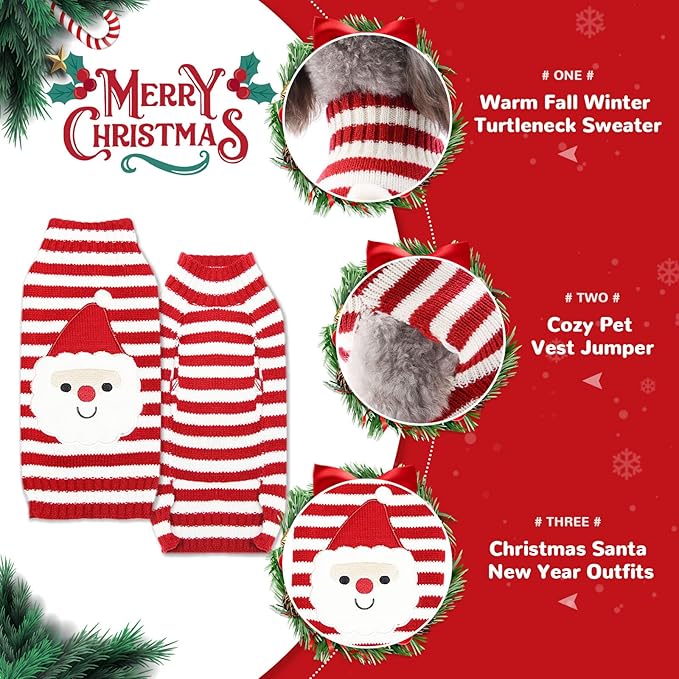 PETCARE Santa Dog Sweater Christmas Funny Cute Red Striped Cat Sweater Vest Pet Holiday Dog Clothes Puppy Sweaters for Small Medium Large Dogs Cats Fall Winter Outfits Xmas Dogs Costume,Large
