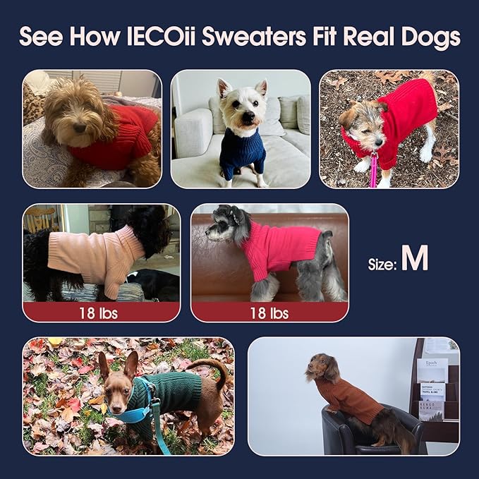 IECOii Dachshund Sweater,Turtleneck Dog Sweater for Small Medium Dogs Girl Boy,Stretchy & Breathable,Warm Knitted Pullover Coat,High Neck Knitwear for Cold Weather Indoor & Outdoor Wear (Brown, M)