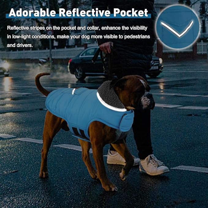 Dog Coat, Waterproof Dog Winter Jacket with Pocket, Reflective Adjustable Pet Snow Vest, Warm Cozy Fleece Sweater for Small Medium Extra Large Dogs - Sky Blue, XS