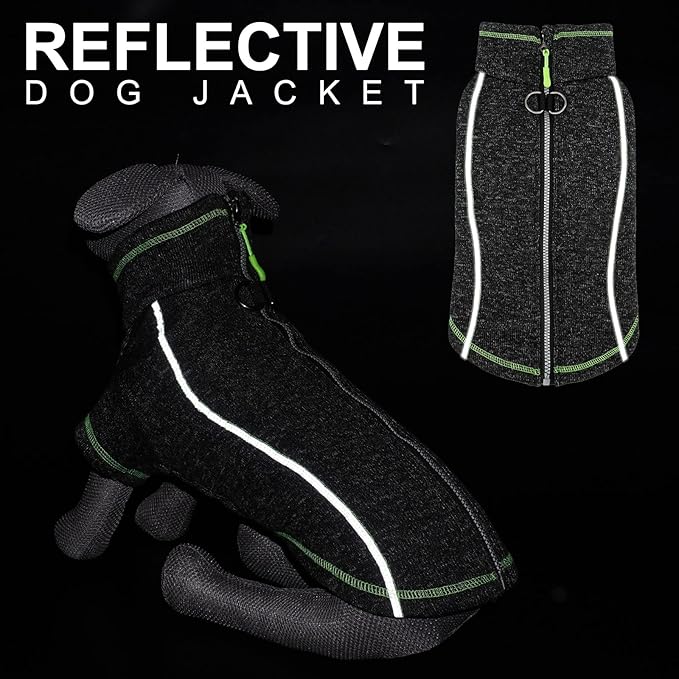 cyeollo Fleece Dog Jacket Sweater with Fleece Lining Zipper Reflective Jackets with D Ring Small Dog Clothes Winter Warm Indoor and Outdoor Coats