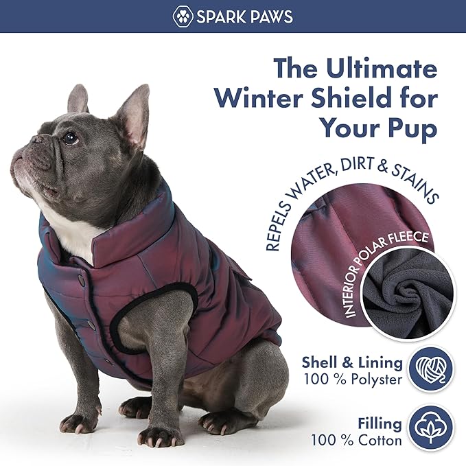 Spark Paws Dog Winter Jacket, Water-Resistant Coat, Warm Reflective Windproof Fleece-Interior, for Medium and Large Dogs - Cosmic - M