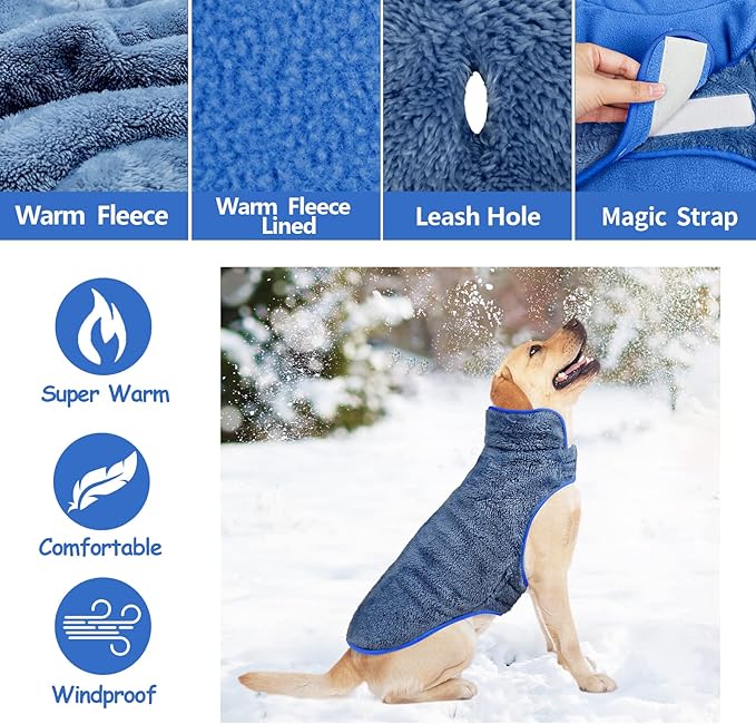 Malier Dog Winter Coat, Reversible Fleece Dog Cold Weather Coats, Windproof Warm Snow Puppy Jacket Vest Pet Clothes for Small Medium Large Dogs (X-Large, Blue)
