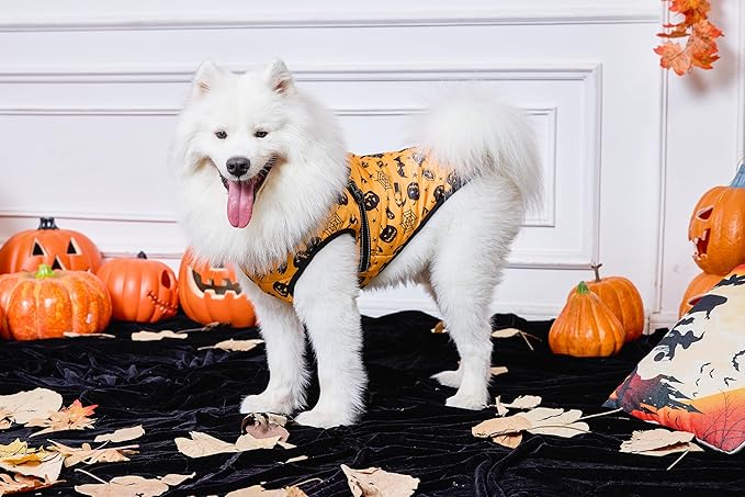 Aiboria Dog Jackets Windproof Outfit Coat Dog Vest Harness Puppy Warm Jacket Halloween Orange S