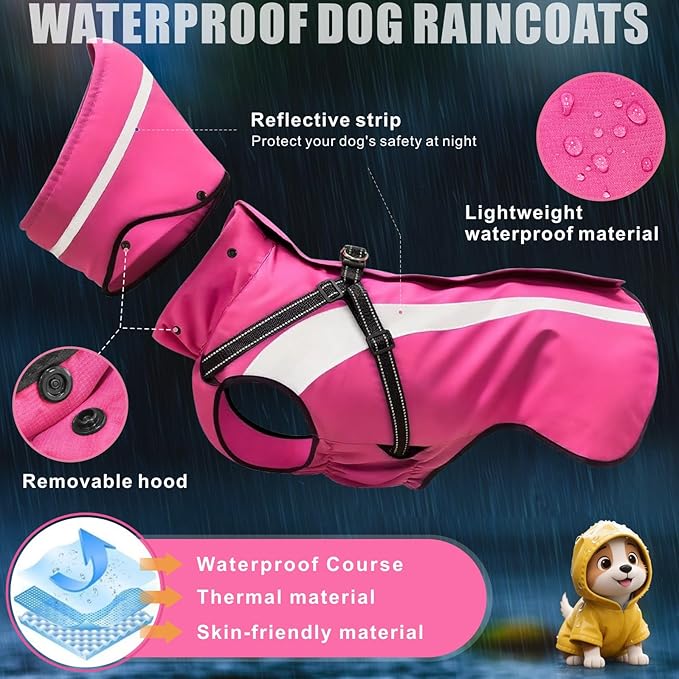 Mosucoirl Dog Raincoat Waterproof Raincoats for Dog Reflective Dogs Rain Jackets with Hood Hoodie Pet Rain Poncho Coat for Small Medium Large Dogs Puppies S-XXL (Pink, S)