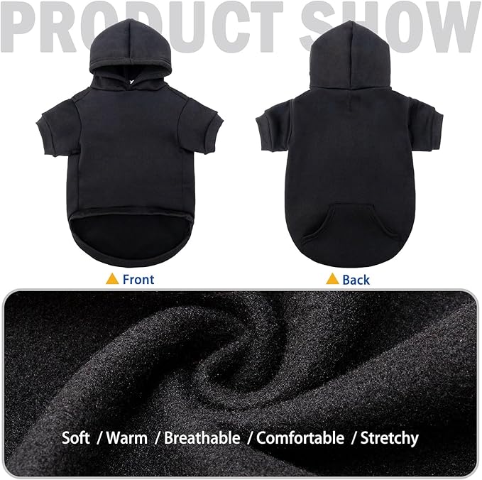 SCENEREAL Dog Hoodie Sweaters for Small Dogs, Fleece Pet Sweatshirt with Hat and Pocket,Soft Cotton Cold Winter All Weather Big Cat Clothes, Black (S)