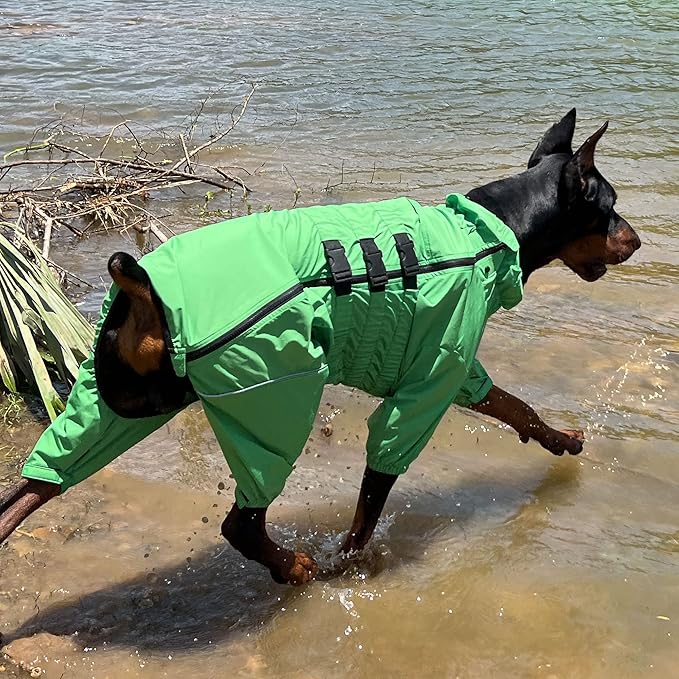 Dogs Waterproof Jacket, Lightweight Waterproof Jacket Reflective Safety Dog Raincoat Windproof Snow-Proof Dog Vest for Small Medium Large Dogs Green XL