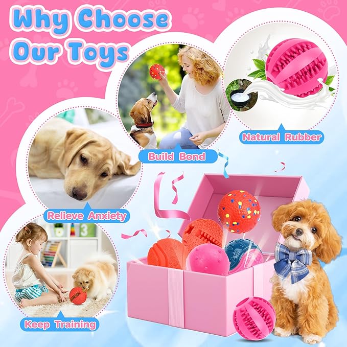 Dog Balls 6 Pack, Puppy Toys for Small & Medium Dogs, Interactive Dog Fetch Ball, Squeaky Chew Toys for Teeth/Slow Feeder/IQ Training/Playing, Dog Toys to Keep Them Busy