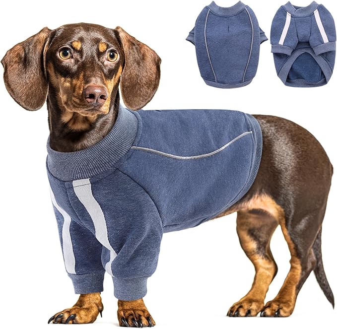 Queenmore Fleece Dog Sweater for Male Dogs, Soft Pullover Dog Sweatshirt with Leash Hole/Reflective Stripes – Cozy Winter Fleece Jacket for Small Medium Large Boy Puppy, Blue XXXL