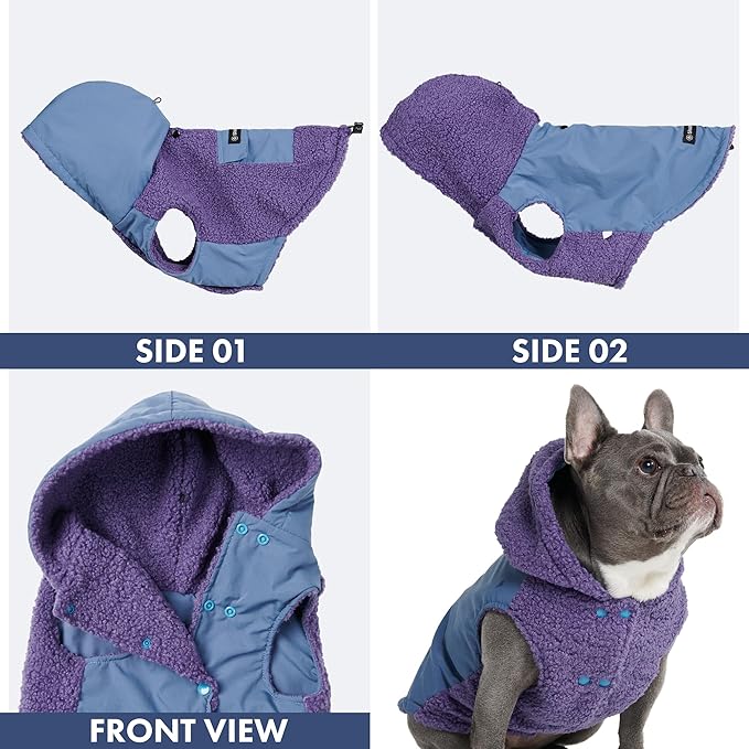 Spark Paws Reversible Dog Sweater, Sherpa Vest with Warm Fleece Lining, Warm Coat for Winter, Suitable for Small Medium, Large, XL XXL Dogs - Purple and Navy Blue - S