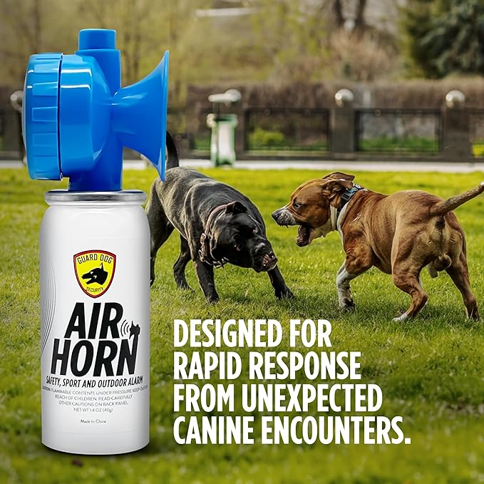 GUARD DOG SECURITY Air Horn for Dogs, Powerful Blow Air Horns training and behavior aids, Air Horn for Safety, Stops Barking, Jumping, Fighting, Chasing, Works as coyote deterrent (1 Pack w/whistle)