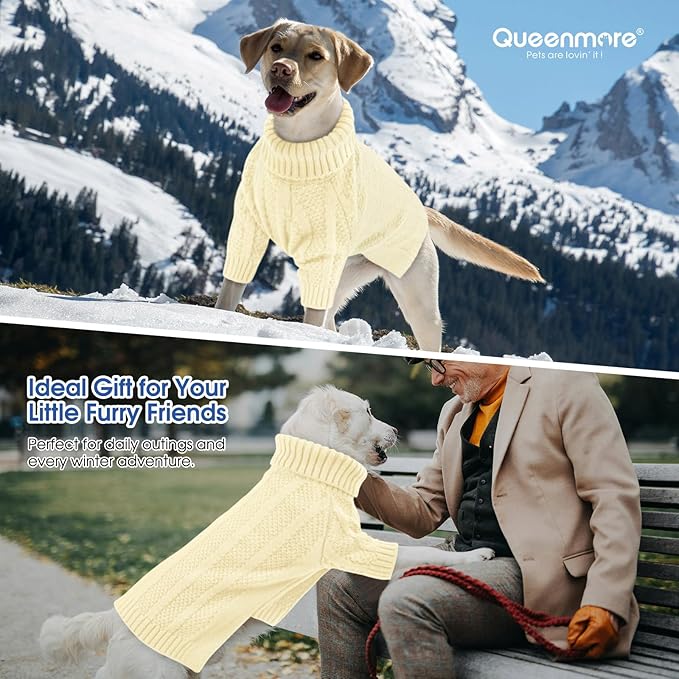Queenmore Dog Sweater, Large Dogs Sweater Xmas,Turtleneck Pullover Dog Sweaters for Dogs Girls Boys,Sweaters Doggy Large,Thanksgiving Knitted DogSweater for French Bulldog(Light Apricot,L)