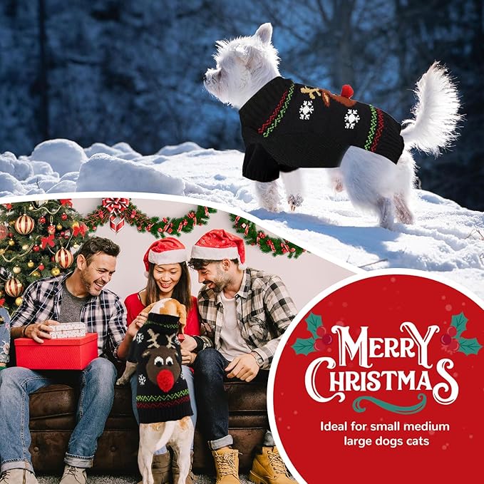 PETCARE Dog Christmas Sweater Black Ugly Funny Cute Cartoon Reindeer Cat Sweaters Jumper Holiday Dog Clothes Puppy Sweaters for Small Medium Large Dogs Fall Winter Outfits Xmas Dogs Costume,XX-Small