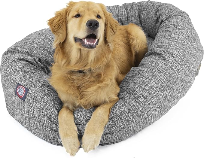 Majestic Pet 52 Inch Bagel Calming Dog Bed Washable – Cozy Soft Round Dog Bed with Spine Support for Dogs to Rest Their Head - Fluffy Donut Dog Bed 52x35x11 (Inch) - Round Pet Bed X-Large – Lt. Black