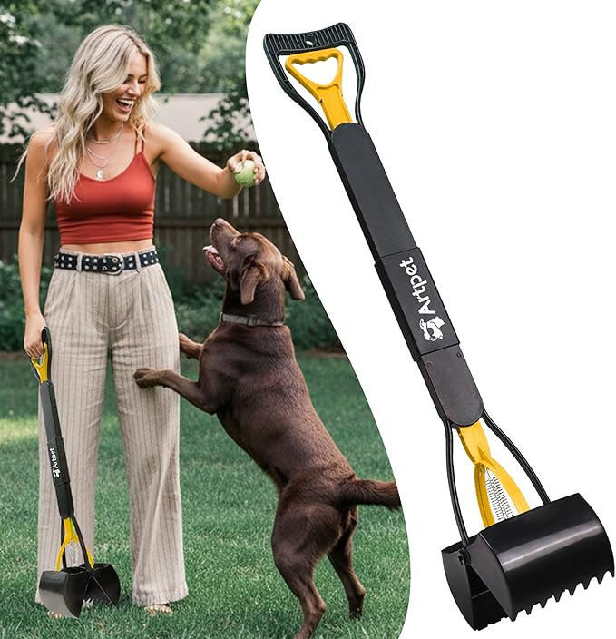 32” Pooper Scooper for Large Dogs Long Handle Pet Poop Scoop Heavy Duty Dog Poop Picker Upper for Yard Grass Gravel Dirt Sand