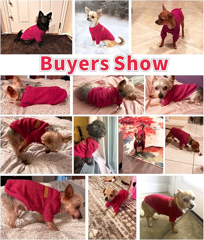 Idepet Pet Dog Classic Knitwear Sweater, Fleece Coat for Small,Medium Dog,Warm Pet Dog Cat Clothes,Soft Puppy Customes (M, WineRed)