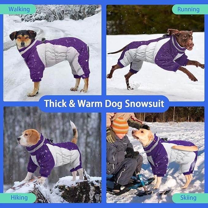 MIGOHI Full Body Dog Coat - Warm Reflective Large Dog Winter Coat with Harness,Turtleneck Fleece Jacket for Dogs,Four-Leg Windproof Puffer Jackets Snowsuit with Zipper for Small Medium Large Dogs,3XL